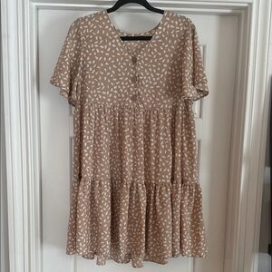 Beige And White Dot Tiered Babydoll Dress